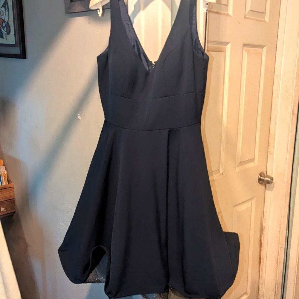 Xscape Navy V-Neck Fit-and-Flare Mini Dress